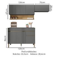 Cozinha Modulada 3 Pecas Balcao Com Tampo Line Ktp Gris Cp Freijo - 3