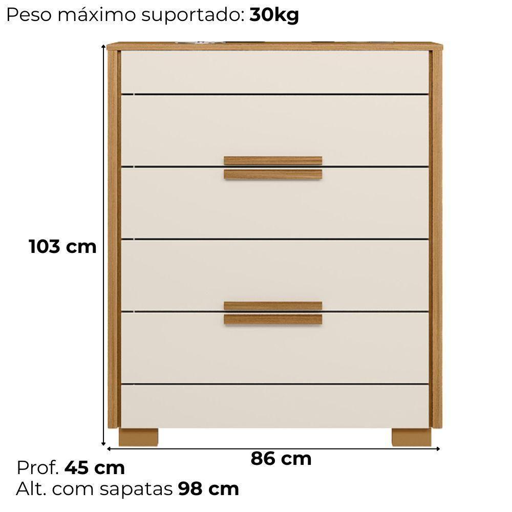 Comoda 4 Gavetas Dhara 86 Cm Moval Freijo Off White - 3