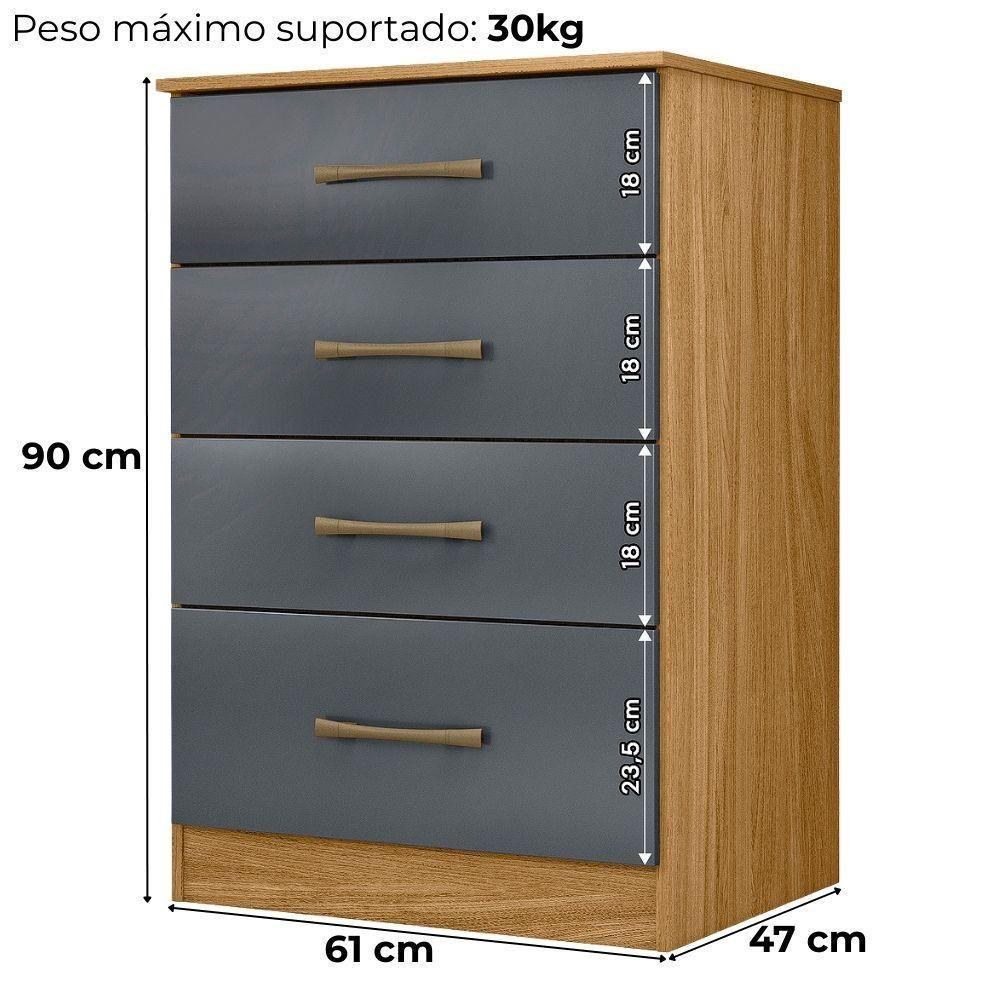 Comoda 4 Gavetas 61 Cm MS913 Moval Freijo Cinza - 3