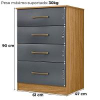 Comoda 4 Gavetas 61 Cm MS913 Moval Freijo Cinza - 3