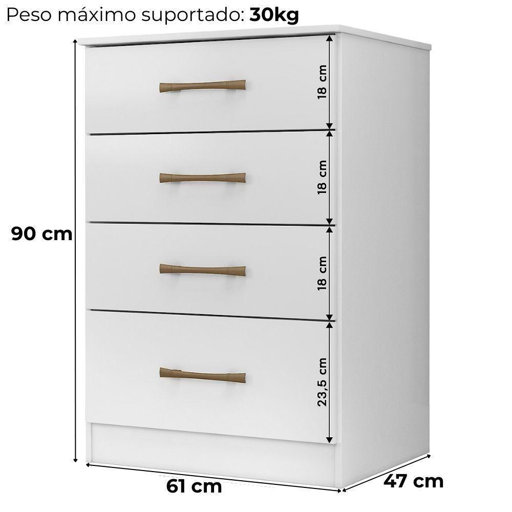 Comoda 4 Gavetas 61 Cm MS913 Moval Branco - 3