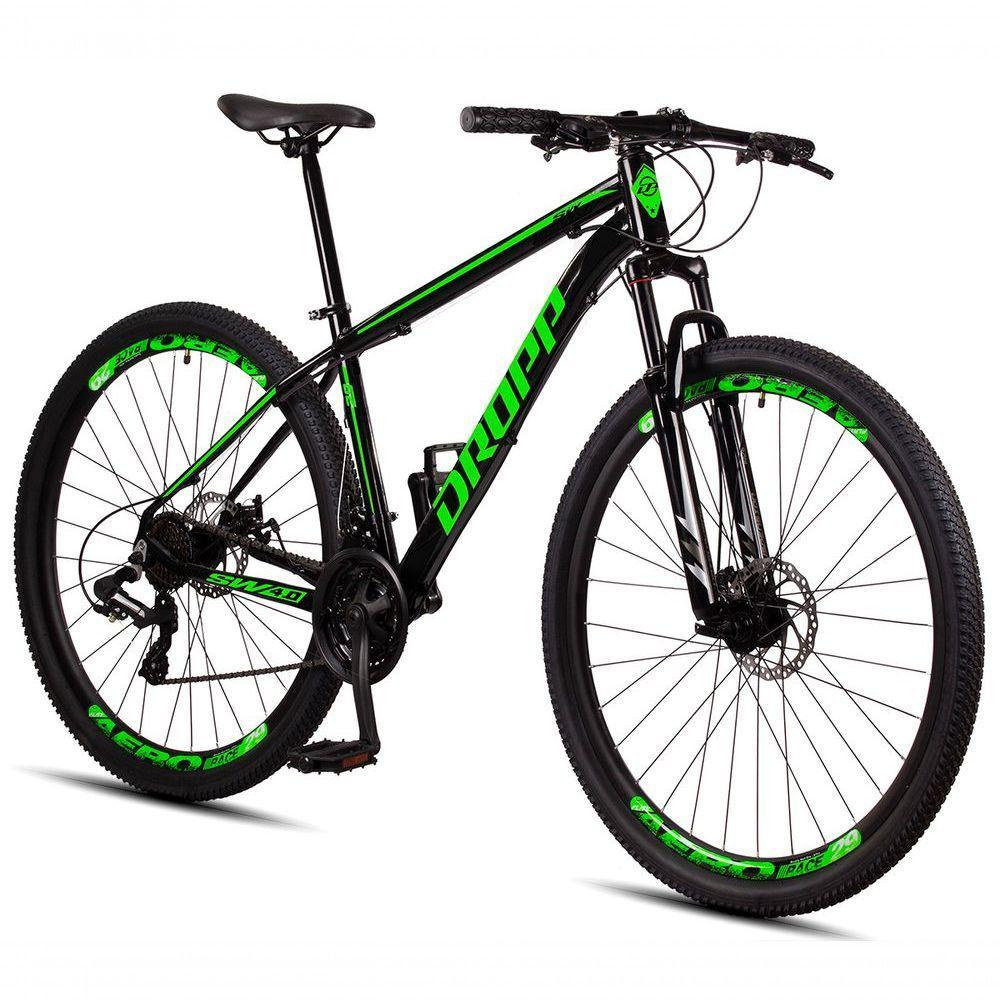 Bicicleta Aro 29 Dropp Sw 24 Vel Câmbio Shimano Quadro Alumínio Mtb Preto + Verde 19 - 1