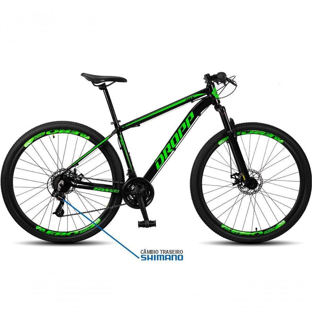Bicicleta Aro 29 Dropp Sw 24 Vel Câmbio Shimano Quadro Alumínio Mtb Preto + Verde 19 - 3