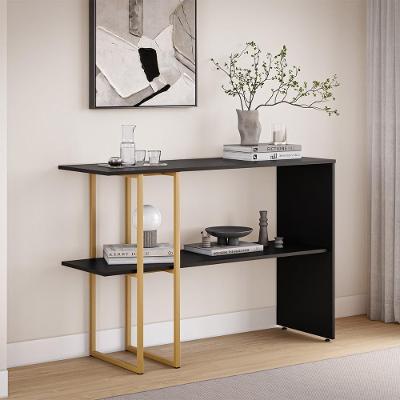 Aparador Para Sala Estar 2 Prateleiras Hamburgo Preto Dourado