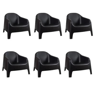 Kit 6 Cadeiras Poltrona Para Jardim Varanda Skarpo Preto