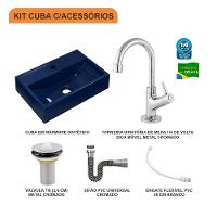 Kit Cuba Q45 Com Torneira 1198 Metal + Válvula 1'' (2,6cm) + Sifão Cromado + Flexível Azul Escuro - 10