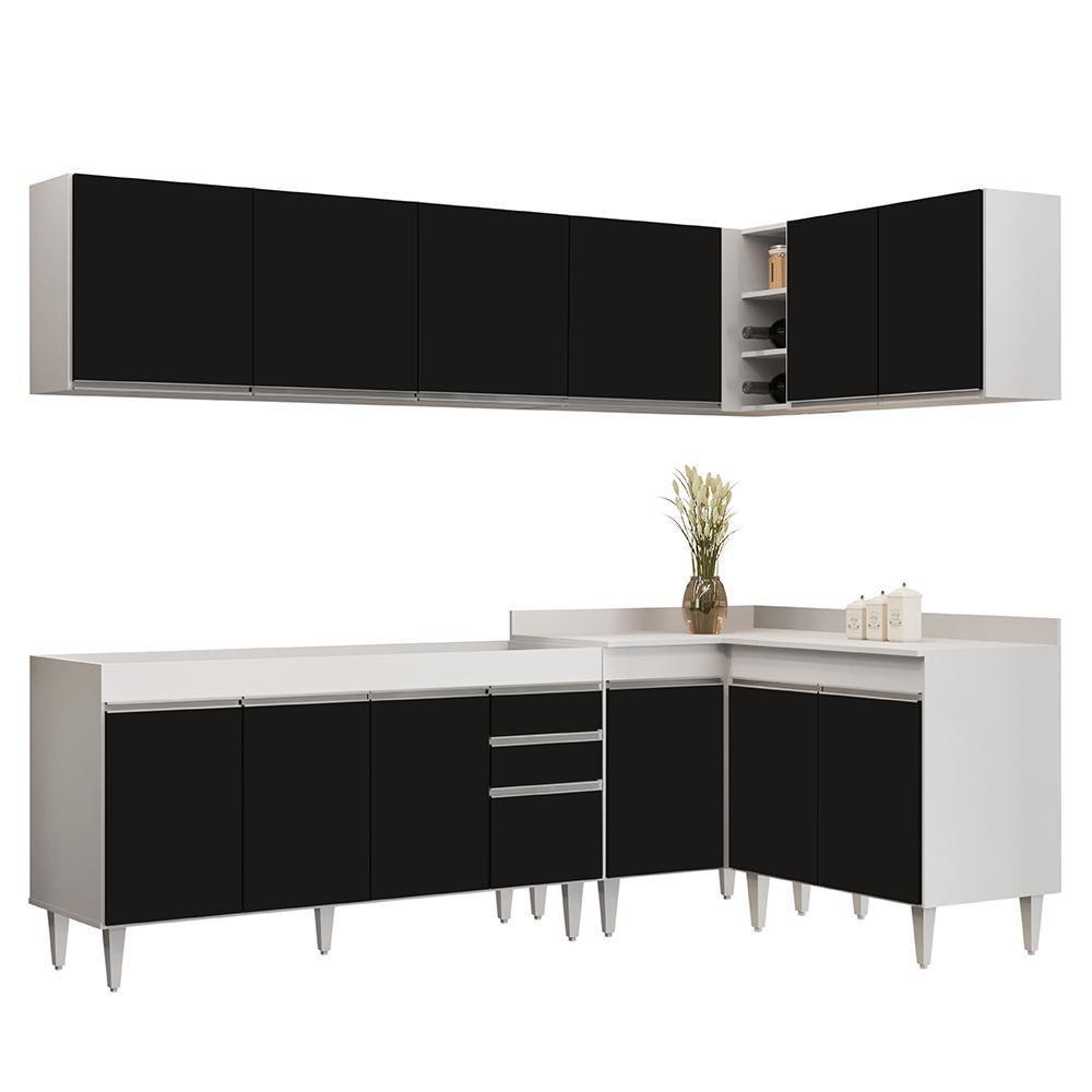 Armário De Cozinha Modulado De Canto 6 Peças Cp31 Balcão Sem Tampo Branco/preto - Lumil - 1