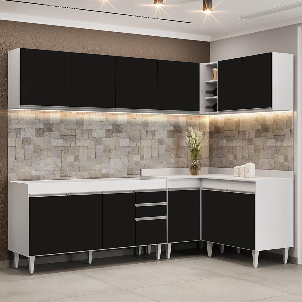 Armário De Cozinha Modulado De Canto 6 Peças Cp31 Balcão Sem Tampo Branco/preto - Lumil - 2