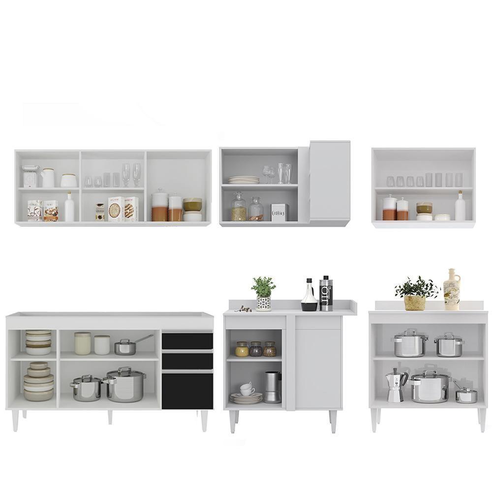Armário De Cozinha Modulado De Canto 6 Peças Cp31 Balcão Sem Tampo Branco/preto - Lumil - 6