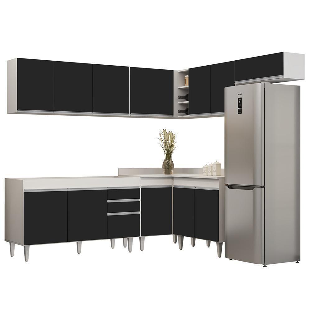 Armário De Cozinha Modulado De Canto 7 Peças Cp22 Balcão Sem Tampo Branco/preto - Lumil - 1