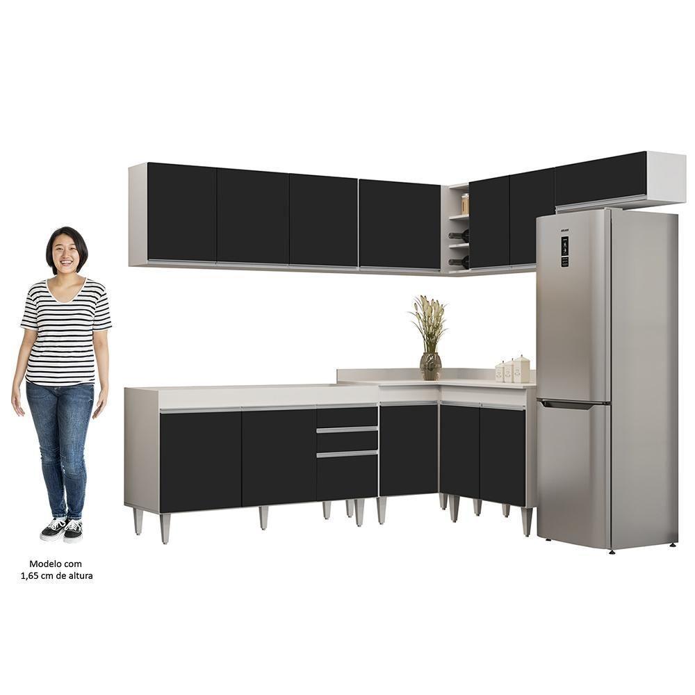 Armário De Cozinha Modulado De Canto 7 Peças Cp22 Balcão Sem Tampo Branco/preto - Lumil - 9