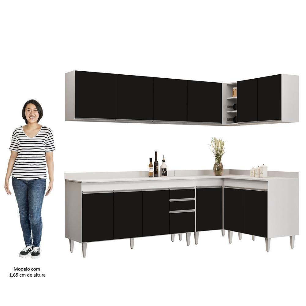 Armário De Cozinha Modulado De Canto 6 Peças Cp32 Balcão Com Tampo Branco/preto - Lumil - 5