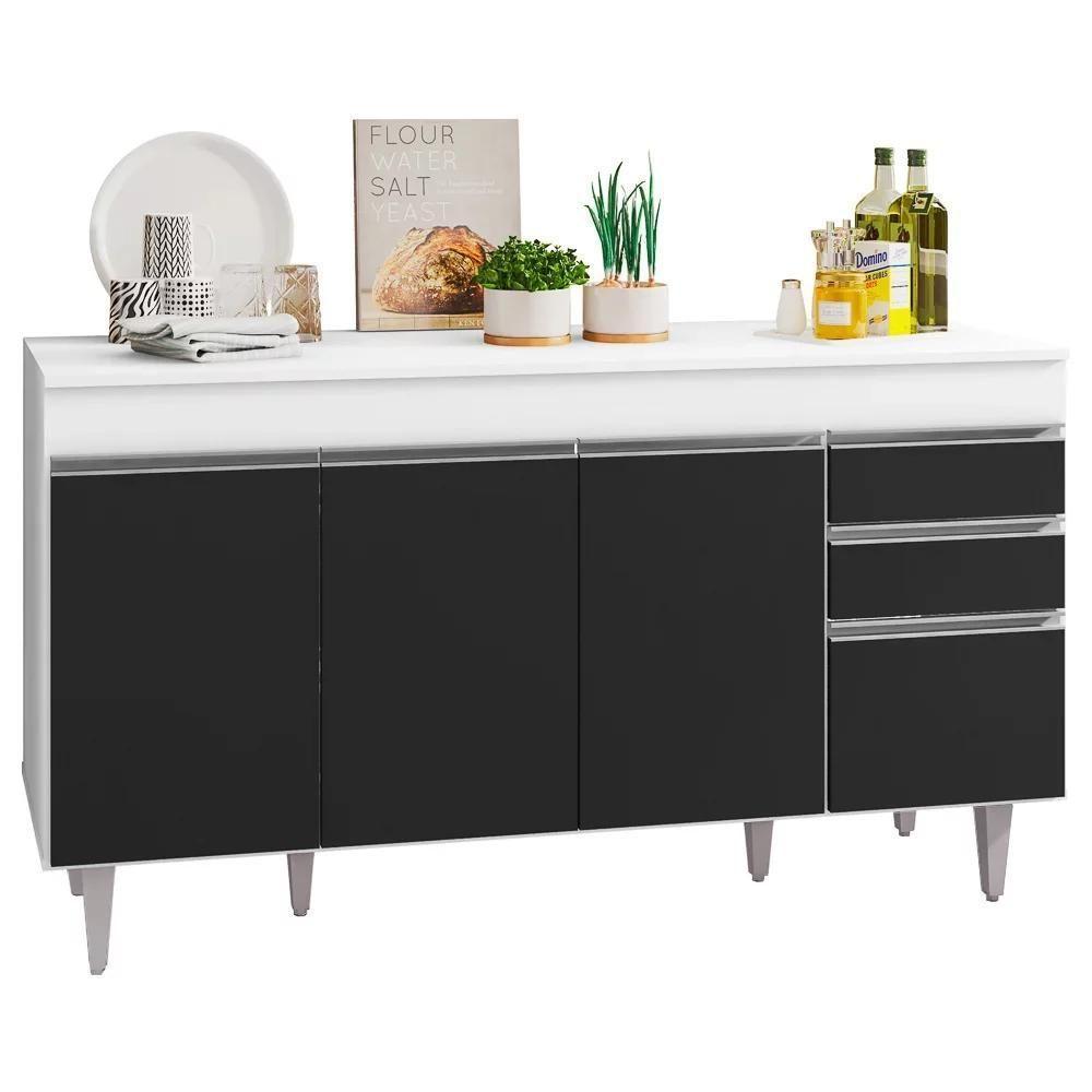 Armário De Cozinha Modulado De Canto 6 Peças Cp32 Balcão Com Tampo Branco/preto - Lumil - 7