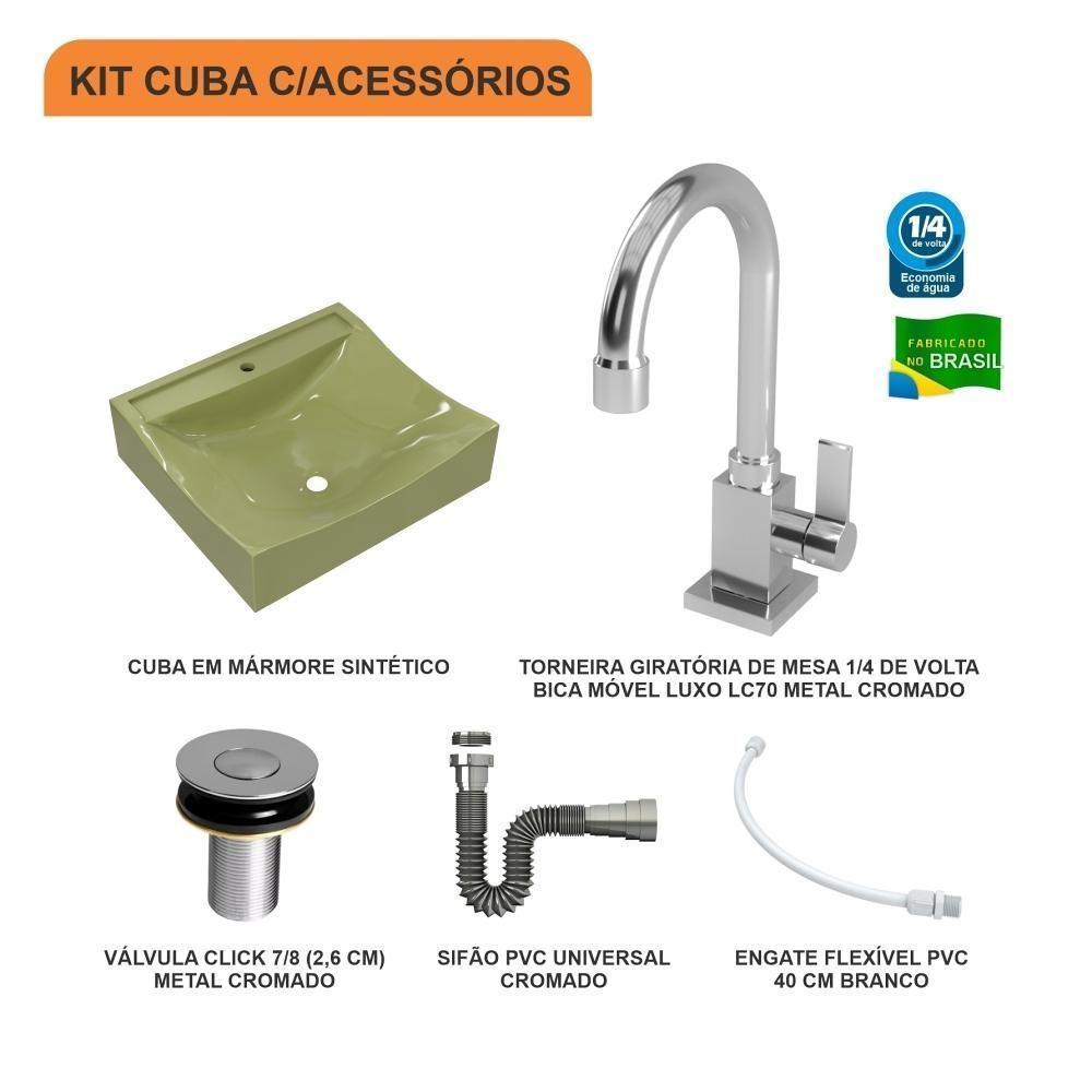 Kit Cuba Q440 Com Torneira Luxo 1195 Metal + Válvula Click 1''b (2,6cm) + Sifão Cromado + Flexível Verde Acqua - 10