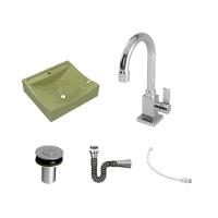 Kit Cuba Q440 Com Torneira Luxo 1195 Metal + Válvula Click 1''b (2,6cm) + Sifão Cromado + Flexível Verde Acqua - 2