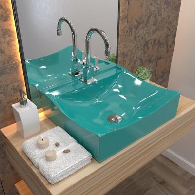 Kit Cuba Q440 Com Torneira Luxo 1195 Metal + Válvula Click 1''b (2,6cm) + Sifão Cromado + Flexível Azul Turquesa