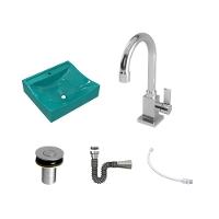 Kit Cuba Q440 Com Torneira Luxo 1195 Metal + Válvula Click 1''b (2,6cm) + Sifão Cromado + Flexível Azul Turquesa - 2