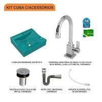 Kit Cuba Q440 Com Torneira Luxo 1195 Metal + Válvula Click 1''b (2,6cm) + Sifão Cromado + Flexível Azul Turquesa - 3
