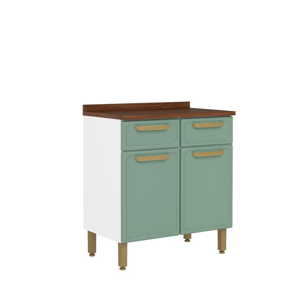 Balcão De Aço Com Tampo 2 Portas 2 Gavetas Verde Bertolini Verde/branco - 1