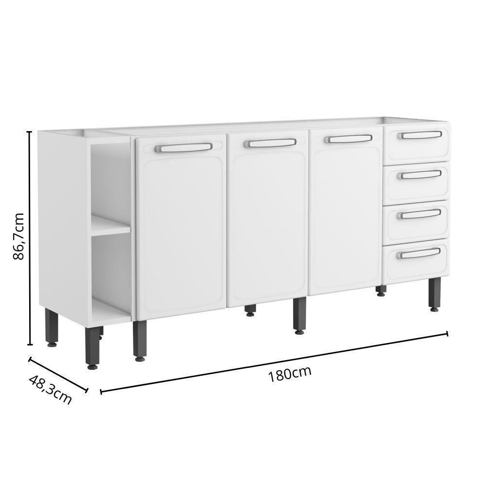 Balcão De Aço 3 Portas 4 Gavetas 2 Nichos Branco Bertolini Branco - 2