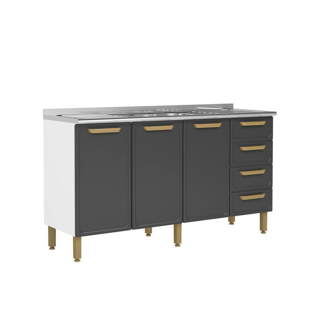 Balcão De Aço Pia 3 Portas 4 Gavetas Grafite Bella Bertolini Grafite/branco - 1