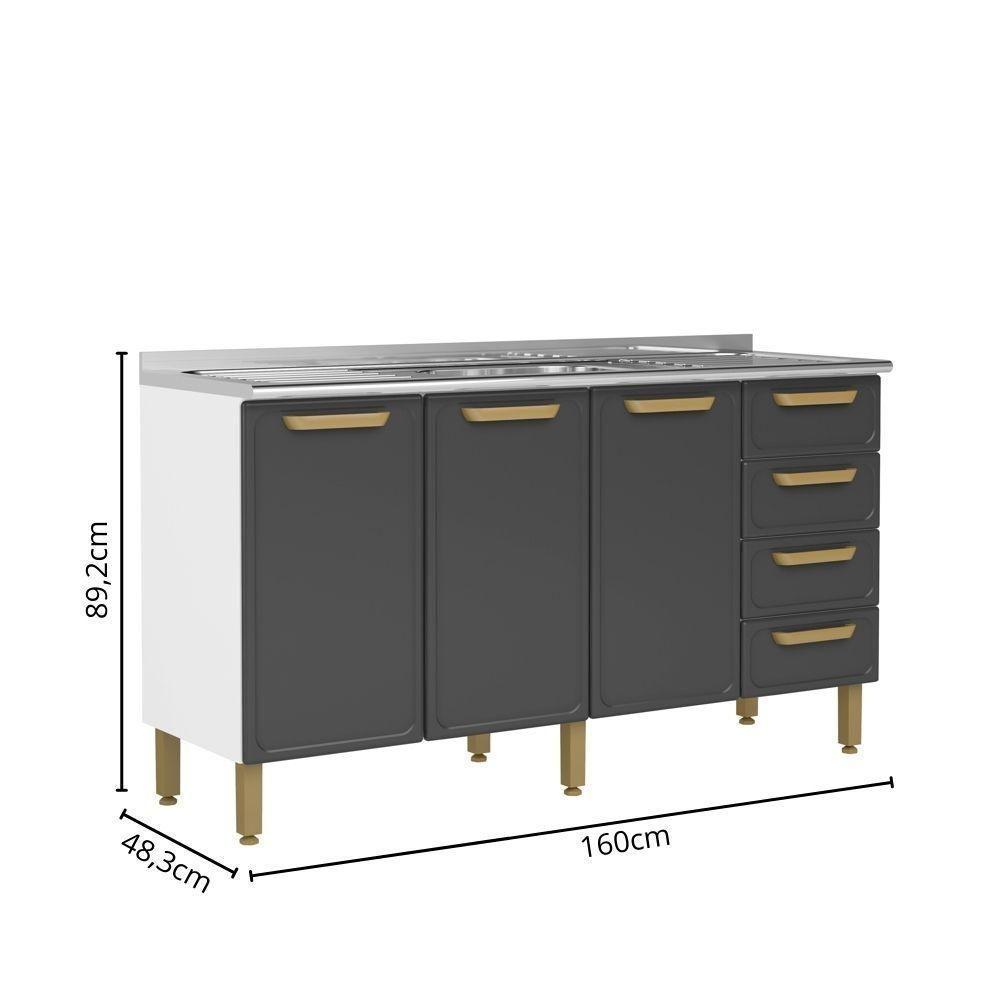 Balcão De Aço Pia 3 Portas 4 Gavetas Grafite Bella Bertolini Grafite/branco - 2