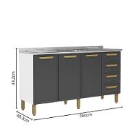 Balcão De Aço Pia 3 Portas 4 Gavetas Grafite Bella Bertolini Grafite/branco - 2