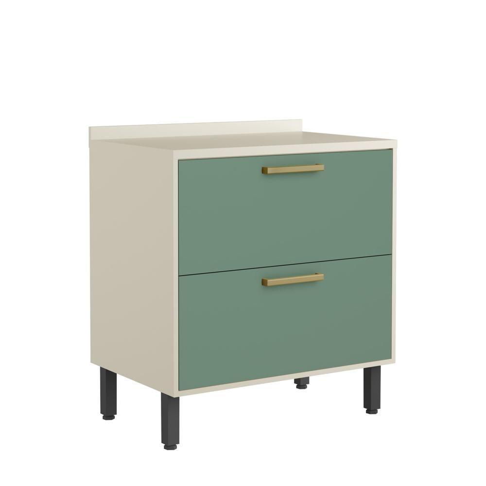 Balcão 80cm Tampo Gavetão E Porta Basculante Verde Bertolini Verde/areia - 1