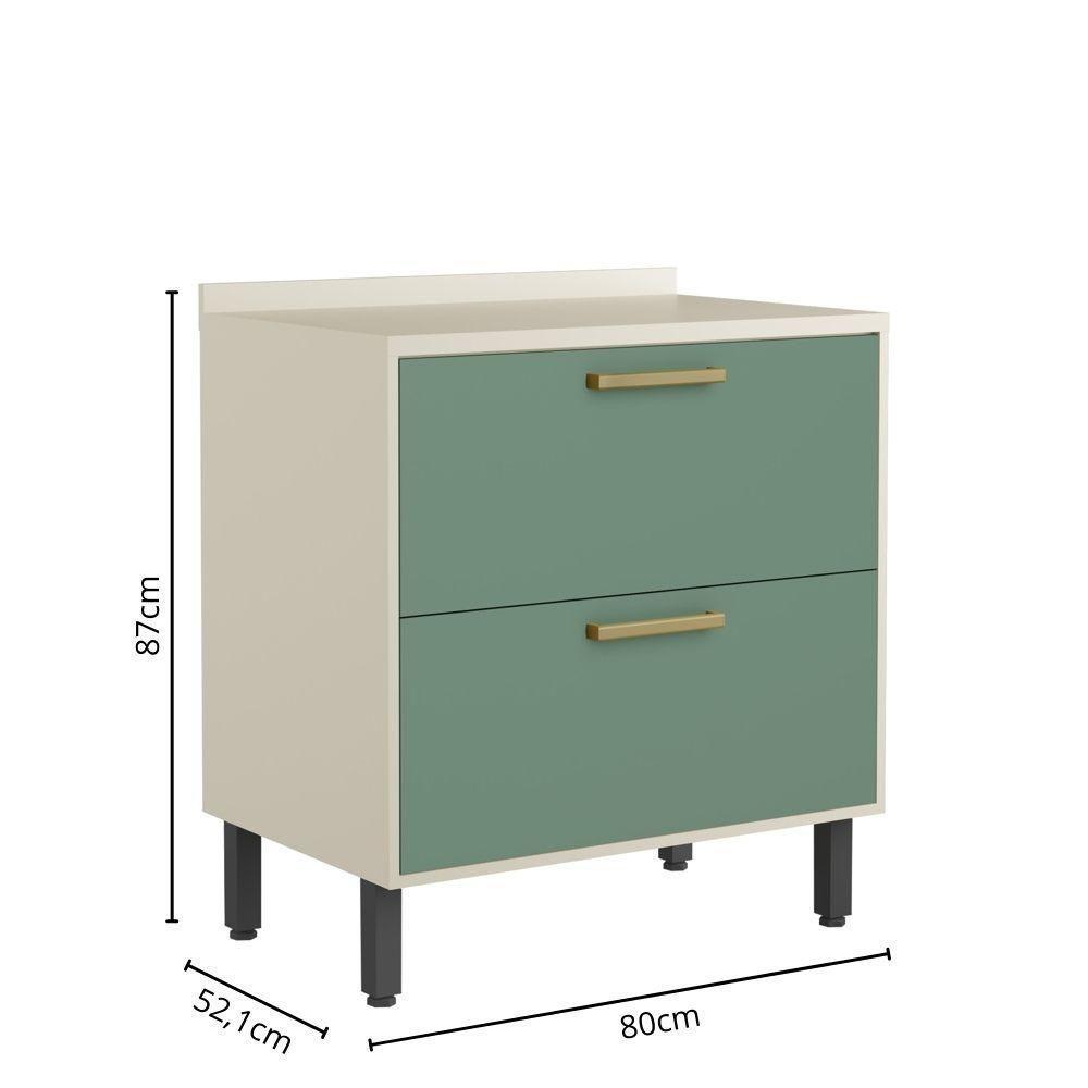 Balcão 80cm Tampo Gavetão E Porta Basculante Verde Bertolini Verde/areia - 2