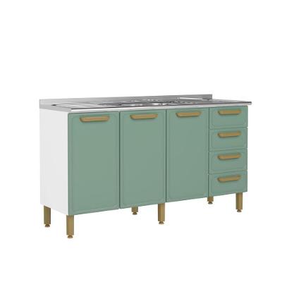 Balcão De Aço Pia 3 Portas 4 Gavetas Verde Bella Bertolini Verde/branco