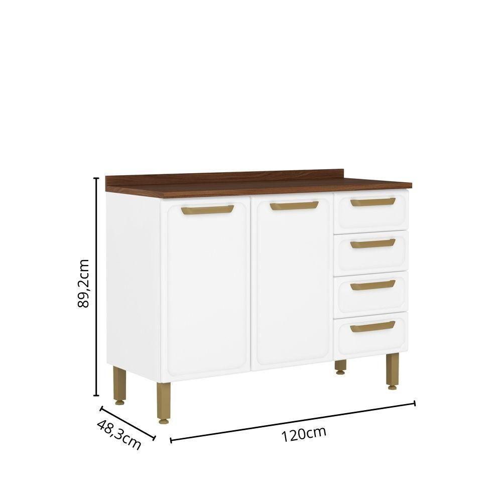 Balcão De Aço Com Tampo 3 Portas 4 Gavetas Bella Bertolini Branco - 2