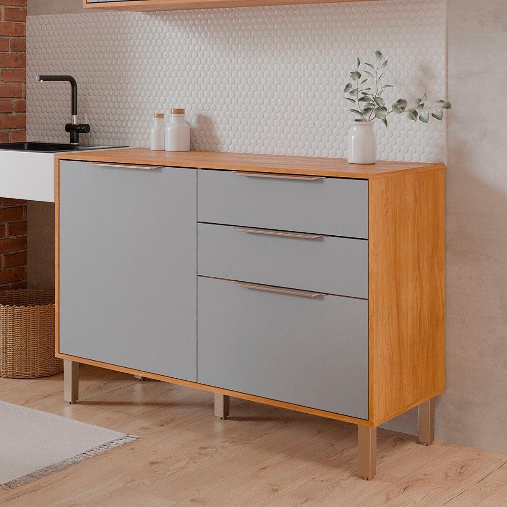 Balcão Divina 120 Cm Para Cozinha Com 2 Portas E 2 Gavetas Cinamomo/platina - 1