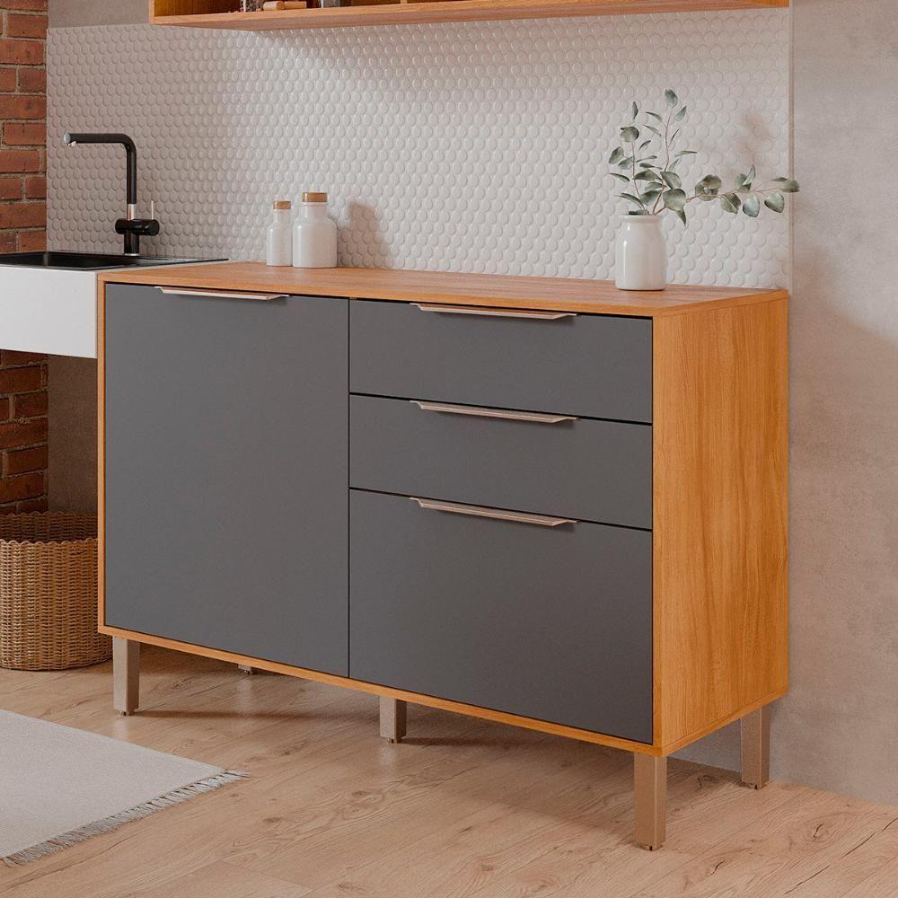 Balcão Divina 120 Cm Para Cozinha Com 2 Portas E 2 Gavetas Cinamomo/titanium - 1