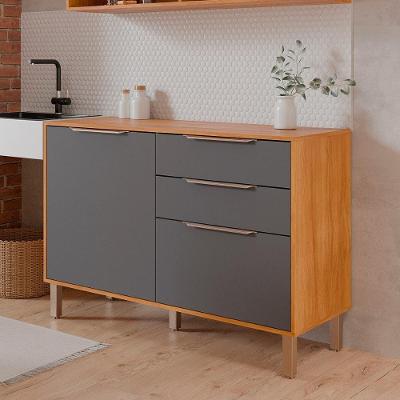 Balcão Divina 120 Cm Para Cozinha Com 2 Portas E 2 Gavetas Cinamomo/titanium