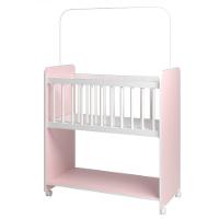 Mini Berço Fixo Compacto Portátil Para Bebê Com Rodízio Colchão Suporte Para Mosquiteiro E Prateleira Rosa Branco - 1