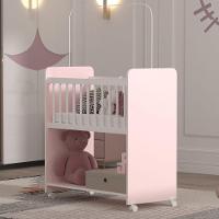 Mini Berço Fixo Compacto Portátil Para Bebê Com Rodízio Colchão Suporte Para Mosquiteiro E Prateleira Rosa Branco - 2