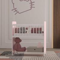 Mini Berço Fixo Compacto Portátil Para Bebê Com Rodízio Colchão Suporte Para Mosquiteiro E Prateleira Rosa Branco - 3