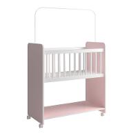 Mini Berço Fixo Compacto Portátil Para Bebê Com Rodízio Colchão Suporte Para Mosquiteiro E Prateleira Rosa Branco - 5