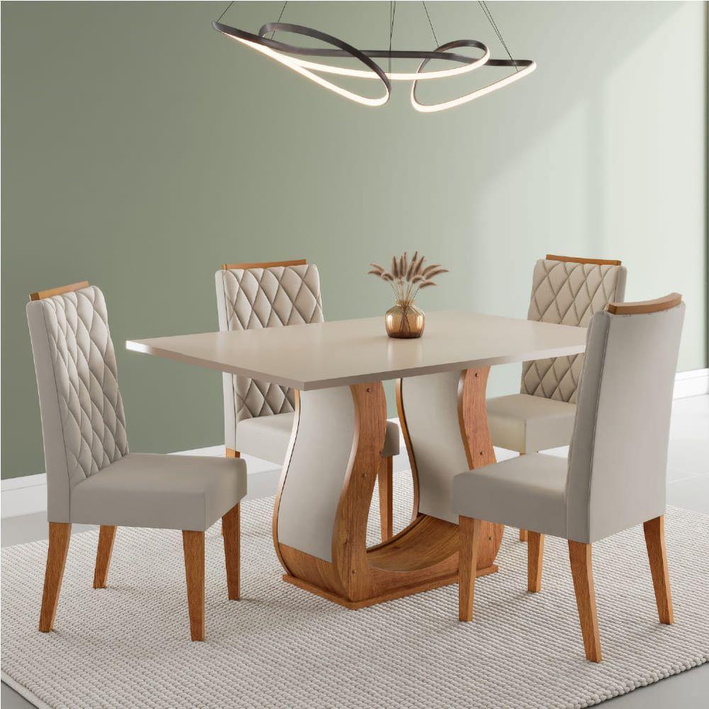 Conjunto De Mesa Sala De Jantar 1,20m 4 Cadeiras Veneto Veludo Viero Madeirado - 2