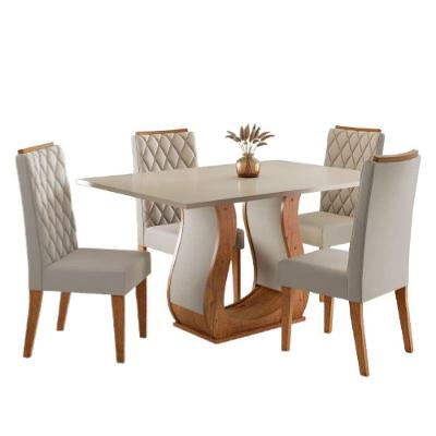 Conjunto de Mesa Sala de Jantar Veneto 4 Lugares Tampo em MDP com Cadeiras em Veludo Amadeirado