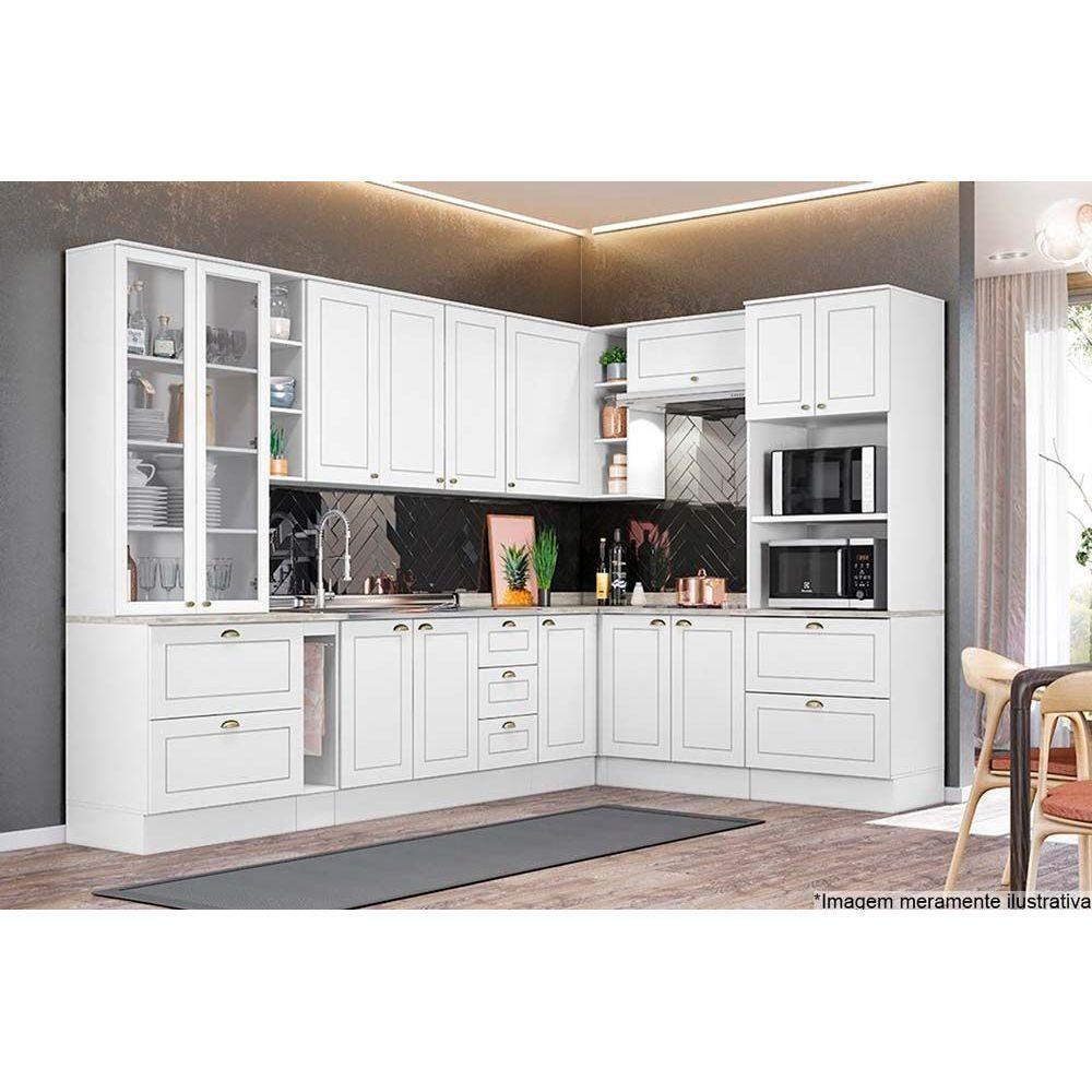 Cozinha Completa Americana 14pçs (3 Armários 4 Balcões Paneleiro 6 Complementos) C14P0 Branco - Henn - 1