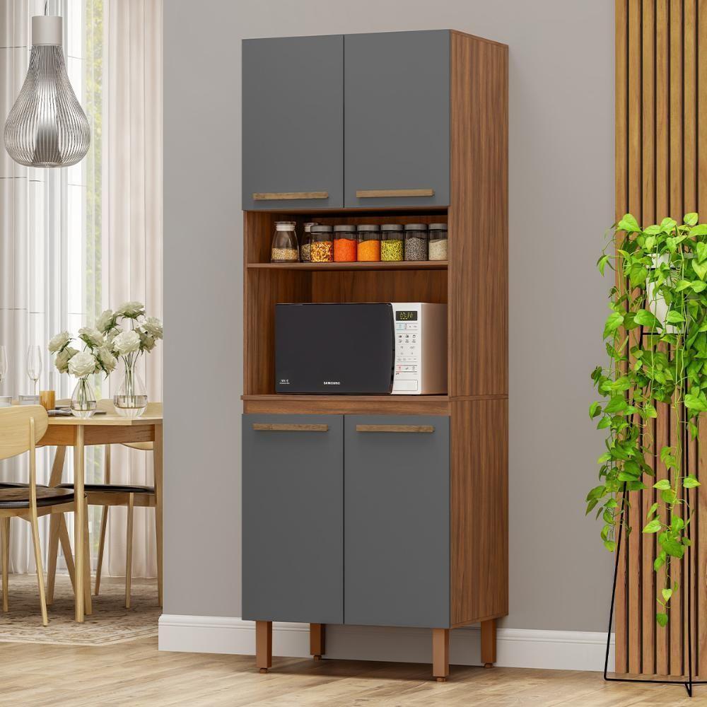 Paneleiro Pop Torre Quente 70cm Com 4 Portas E 1 Nicho Freijó/chumbo/freijó - 1