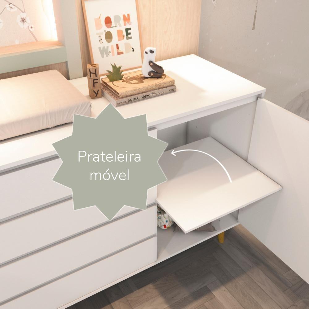 Quarto De Bebê Retrô Cômoda Infantil Gran Lorena Com Porta Guarda Roupa 3 Portas Branco Carolina Baby - 4