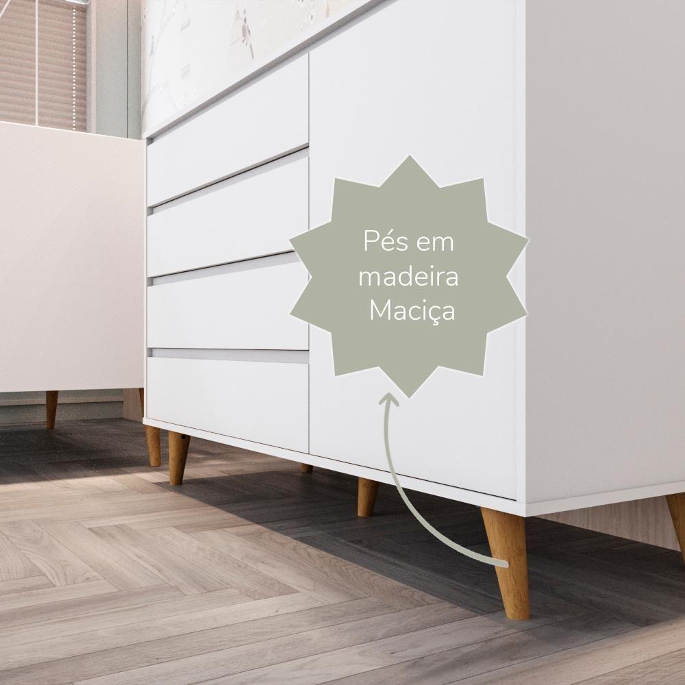 Quarto De Bebê Retrô Cômoda Infantil Gran Lorena Com Porta Guarda Roupa 3 Portas Branco Carolina Baby - 5