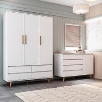 Quarto De Bebê Retrô Cômoda Infantil Gran Lorena Com Porta Guarda Roupa 3 Portas Branco Carolina Baby - 1