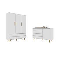 Quarto De Bebê Retrô Cômoda Infantil Gran Lorena Com Porta Guarda Roupa 3 Portas Branco Carolina Baby - 2