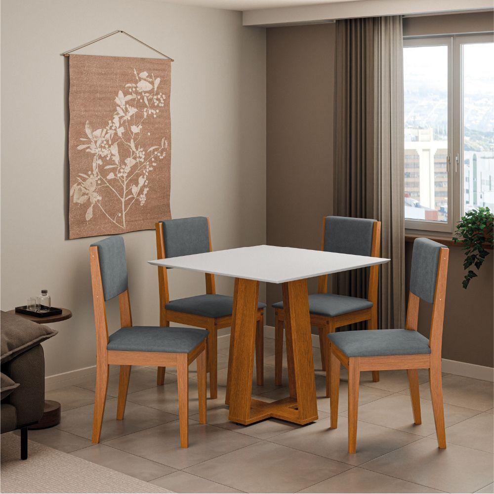 Conjunto Sala De Jantar Mesa Athenas Quadrada 0,90m 4 Cadeiras Trento Dobuê Madeirado Grafite - 2