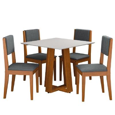 Conjunto Sala De Jantar Mesa Athenas Quadrada 0,90m 4 Cadeiras Trento Dobuê Madeirado Grafite