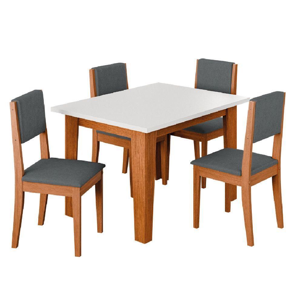 Conjunto Sala De Jantar Mesa Miami Quadrada 1,20m 4 Cadeiras Trento Dobuê Madeirado Grafite - 1