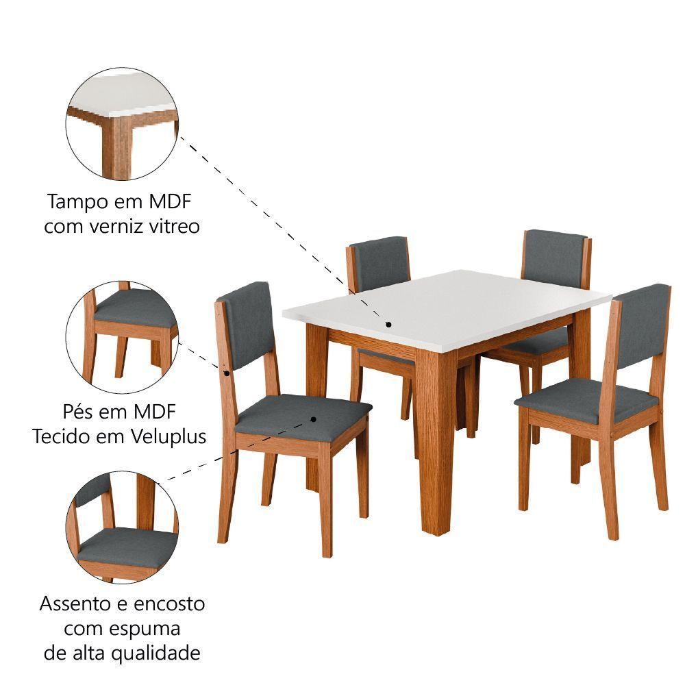 Conjunto Sala De Jantar Mesa Miami Quadrada 1,20m 4 Cadeiras Trento Dobuê Madeirado Grafite - 5